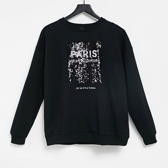 River Island Tops - NWT River Island Paris sequined crew sweatshirt size Small